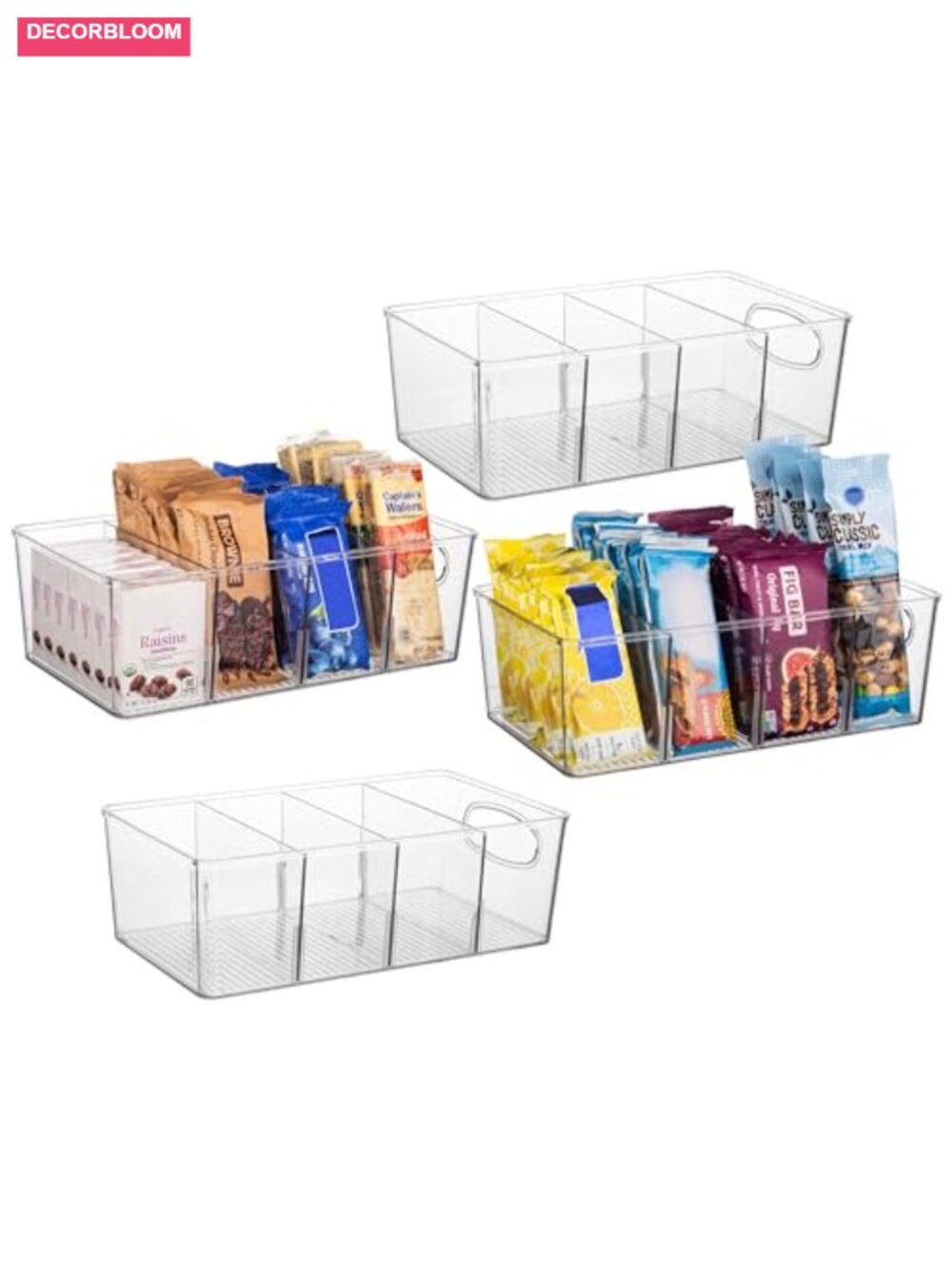 Clear Divided Pantry Fridge Organizer Bins with Removable Dividers